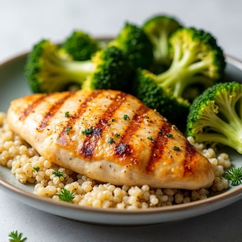 Grilled Chicken Breast with Roasted Broccoli and Quinoa