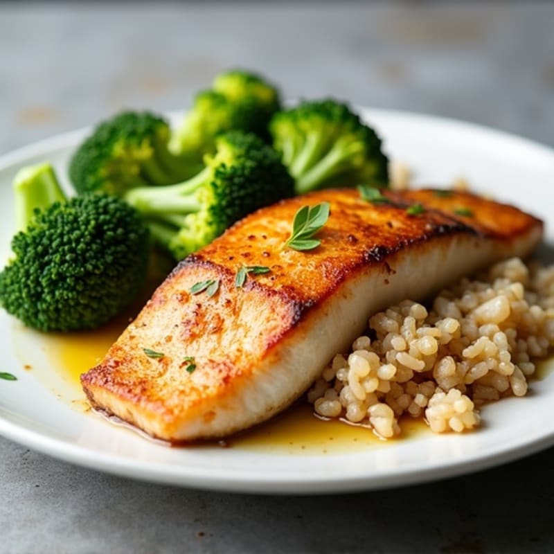 Pan Seared Fish with Brown Rice and Steamed Broccoli