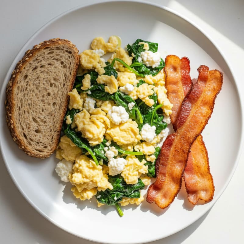 Cottage Cheese Scramble with Spinach and Turkey Bacon