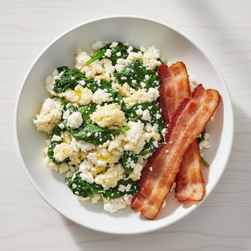 Cottage Cheese Scramble with Spinach and Turkey Bacon