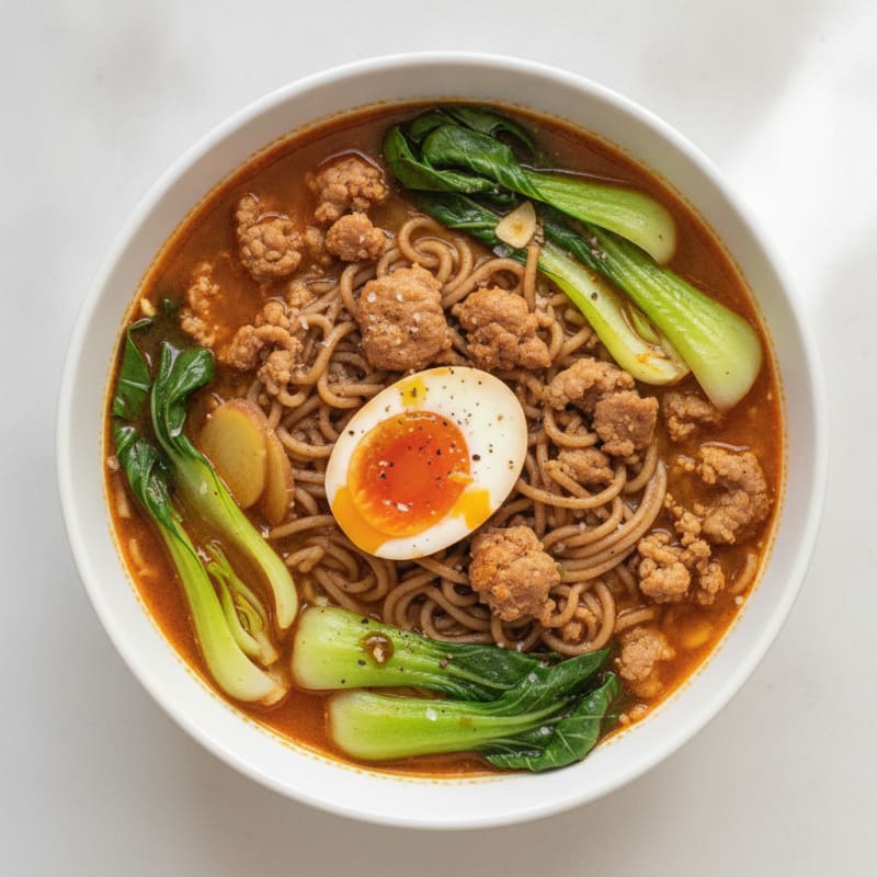 Sriracha Pork Ramen Soup with Jammy Egg