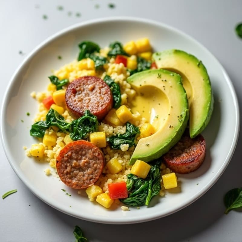 Egg White Scramble with Spinach and Turkey Sausage