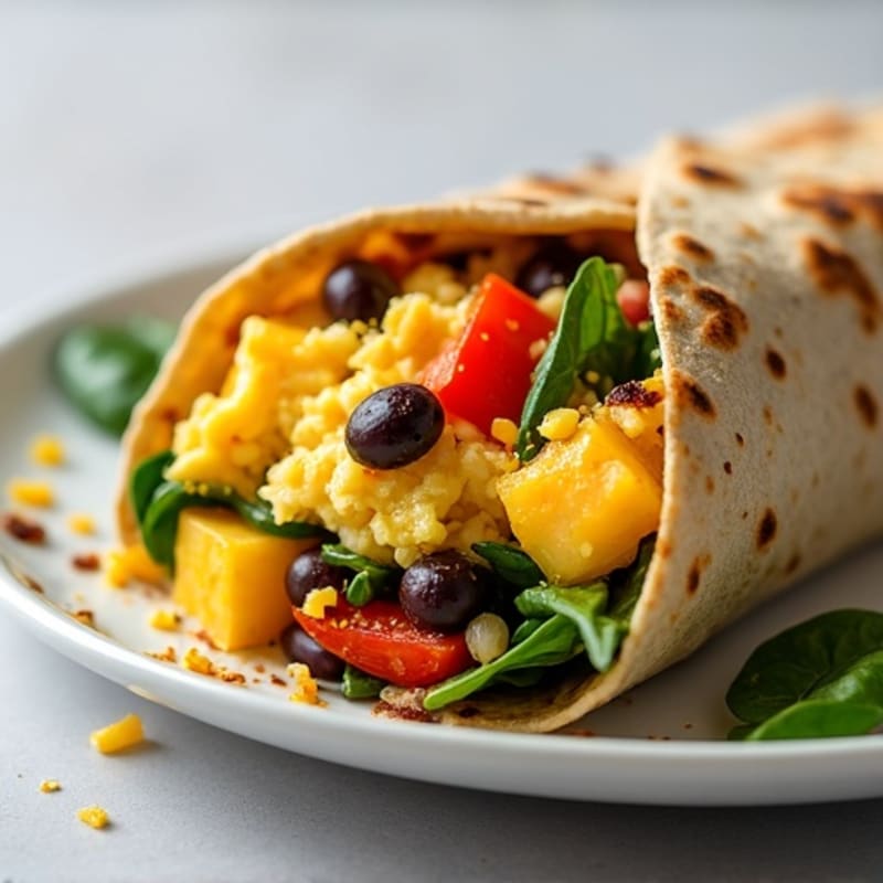 Hearty Scrambled Egg and Roasted Vegetable Breakfast Burrito