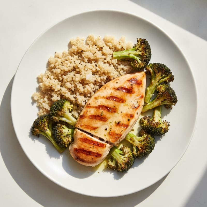 Grilled Chicken Breast with Quinoa and Roasted Broccoli