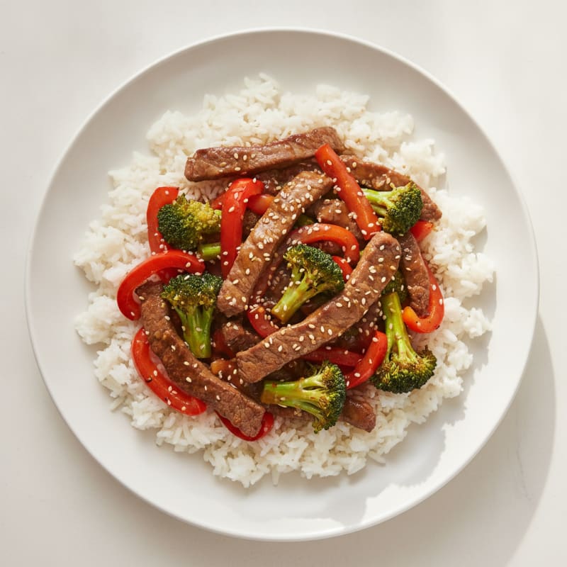 Lean Beef Stir-Fry with Bell Peppers and Jasmine Rice