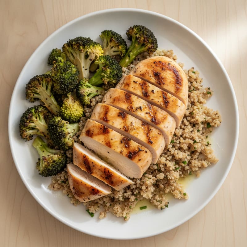 Grilled Chicken Breast with Quinoa and Roasted Broccoli