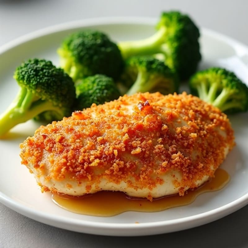 Crispy Baked Chicken with Sweet and Savory Glaze and Steamed Broccoli