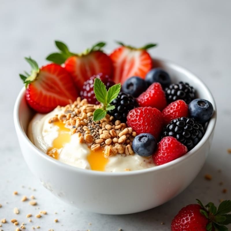 Cottage Cheese Berry Bowl with Almond Butter and Chia Seeds