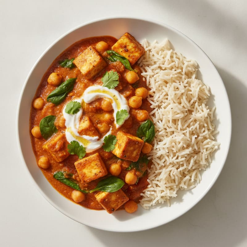 Paneer and Chickpea Curry with Basmati Rice