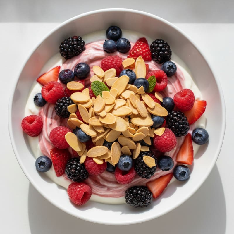 Greek Yogurt Protein Parfait with Mixed Berries and Almonds