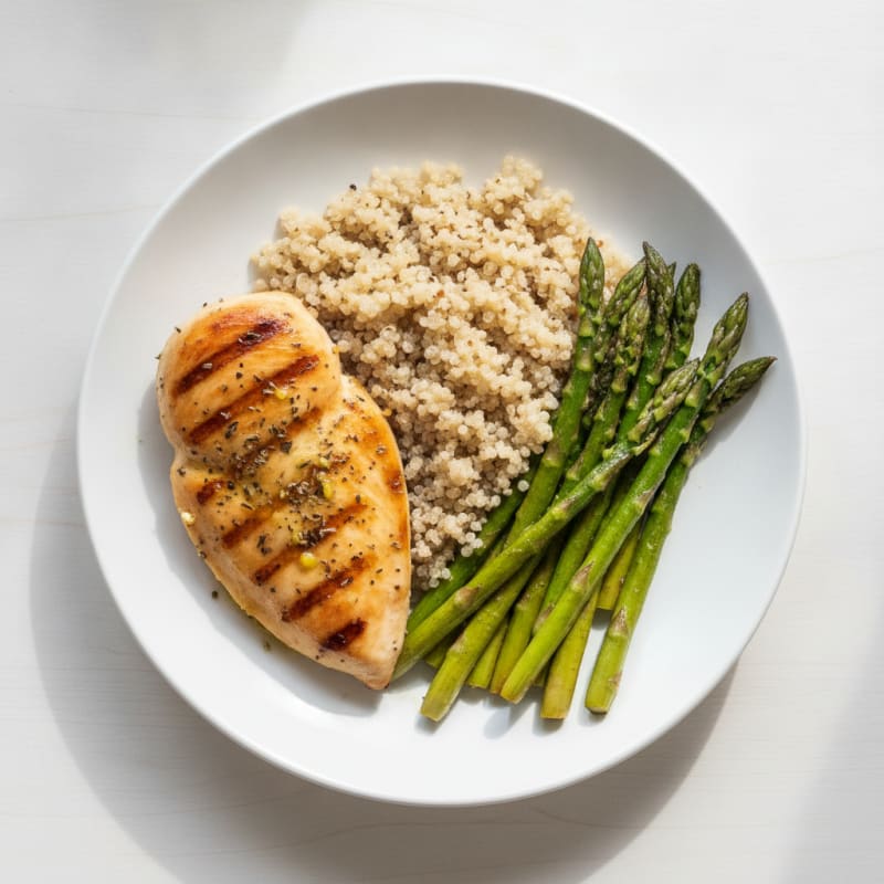 Grilled Lemon Herb Chicken Breast with Quinoa and Roasted Asparagus