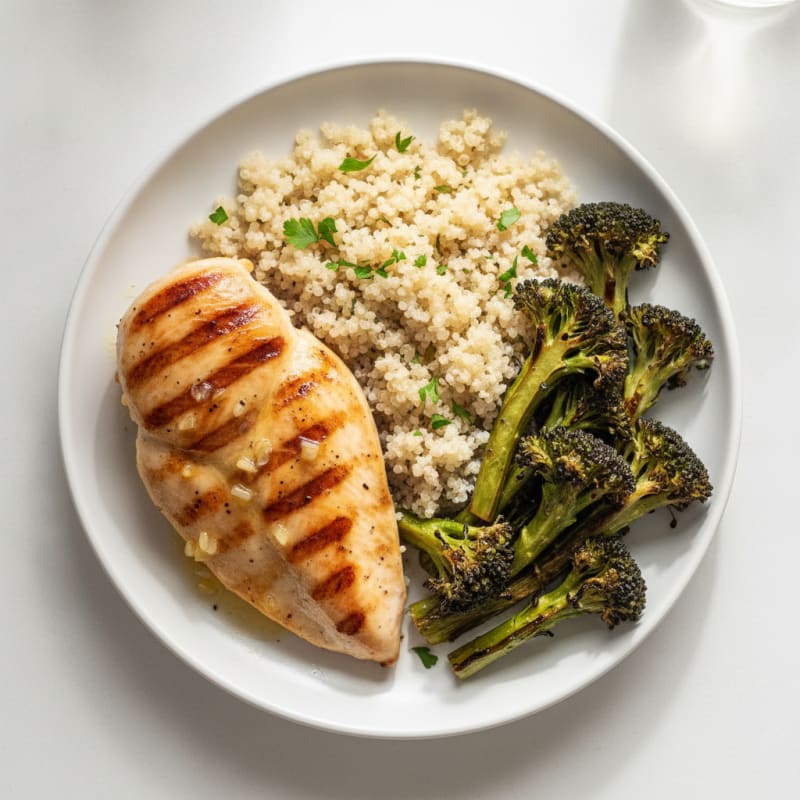 Grilled Chicken Breast with Roasted Broccoli and Quinoa