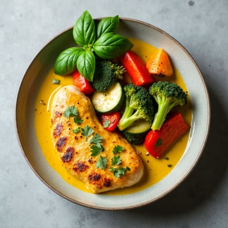 Creamy Coconut Green Curry Chicken with Roasted Vegetables