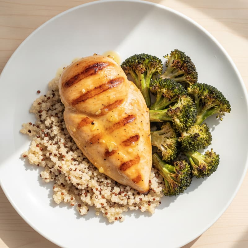 Grilled Chicken Breast with Quinoa and Roasted Broccoli