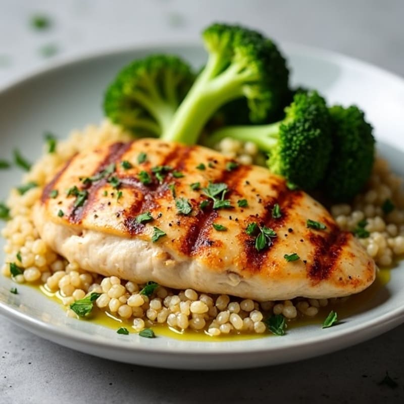 Grilled Chicken Breast with Quinoa and Roasted Broccoli