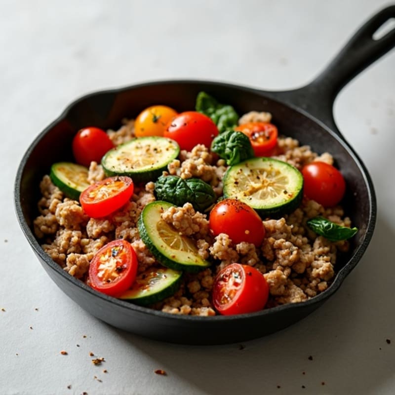 Lean Ground Turkey and Roasted Vegetable Skillet