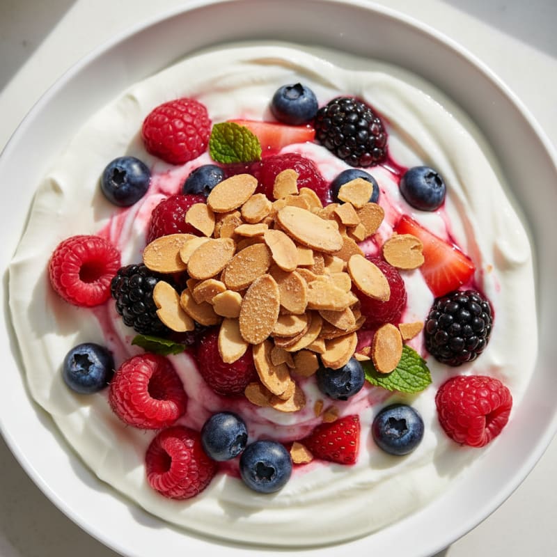 Greek Yogurt Protein Parfait with Mixed Berries and Almonds