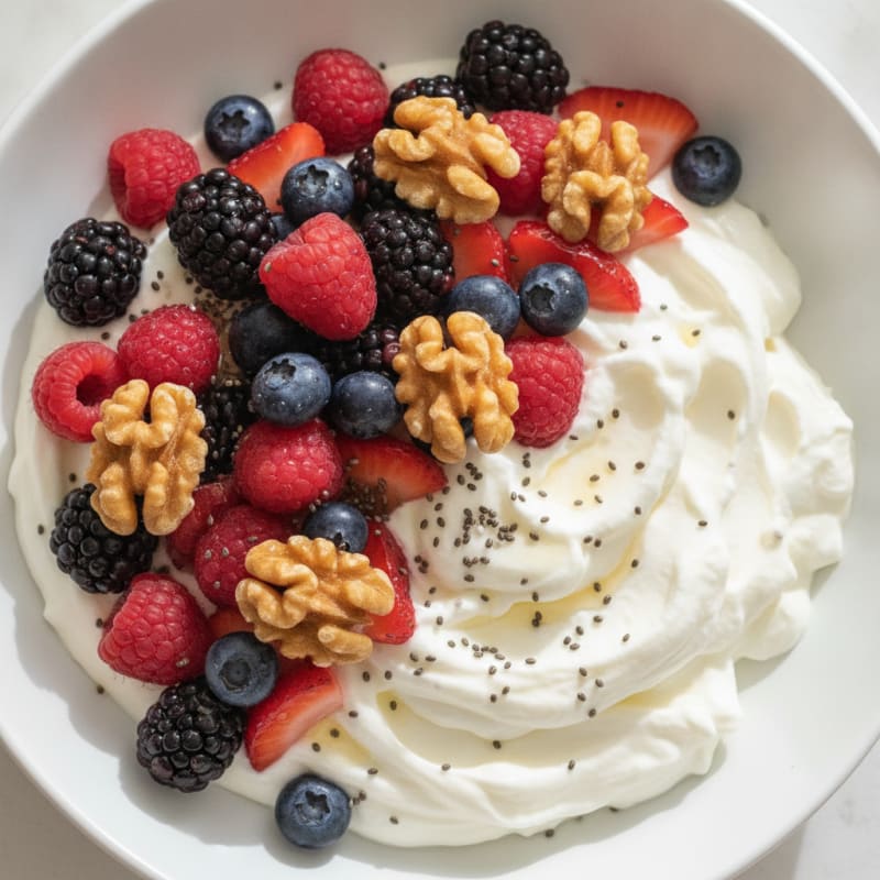 Creamy Greek Yogurt with Protein Powder and Mixed Berries