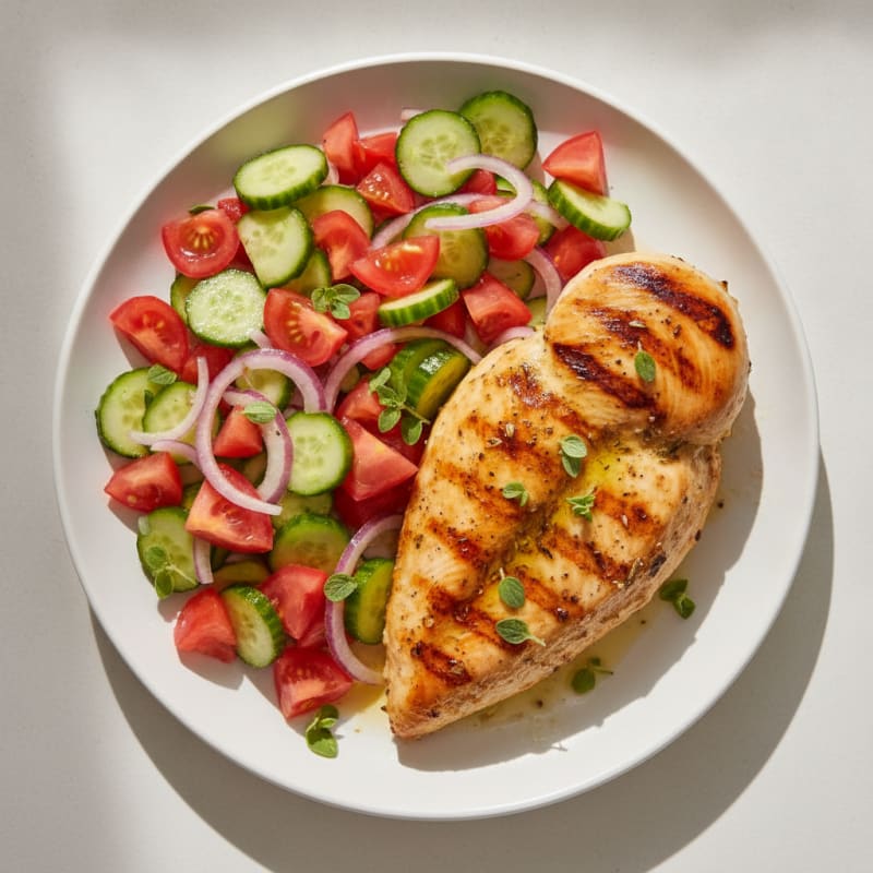 Grilled Lemon Chicken Breast with Cucumber Tomato Salad