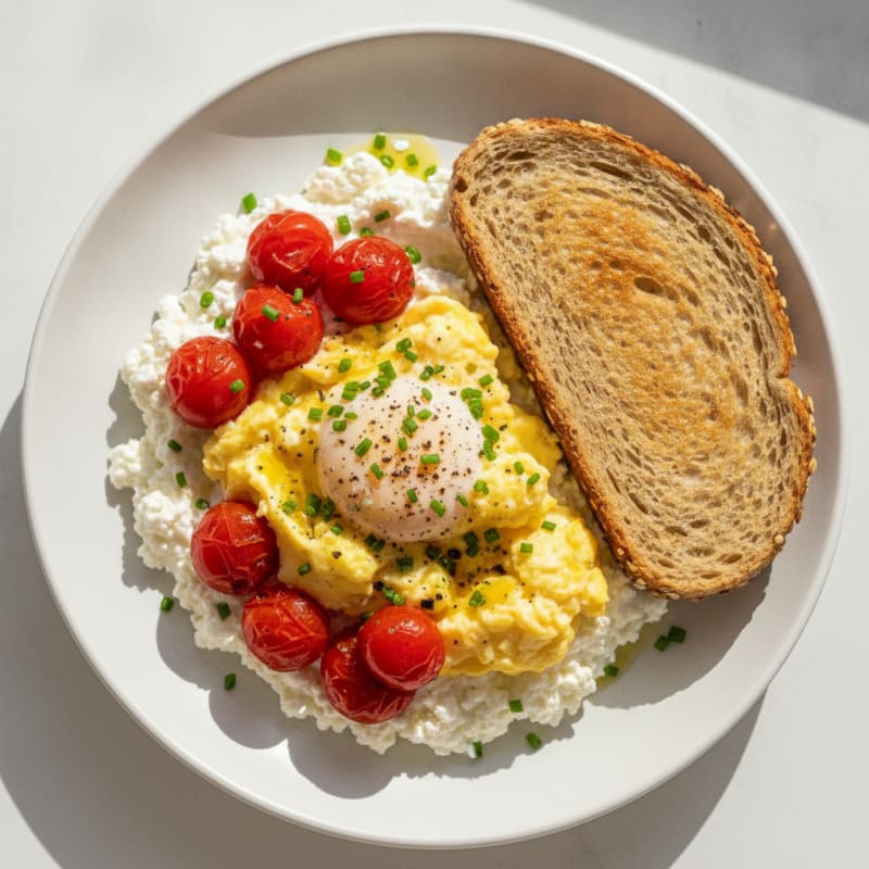Cottage Cheese Breakfast with Eggs and Tomatoes