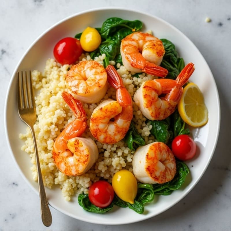 Pan-Seared Saffron Seafood with Cauliflower Rice and Fresh Vegetables