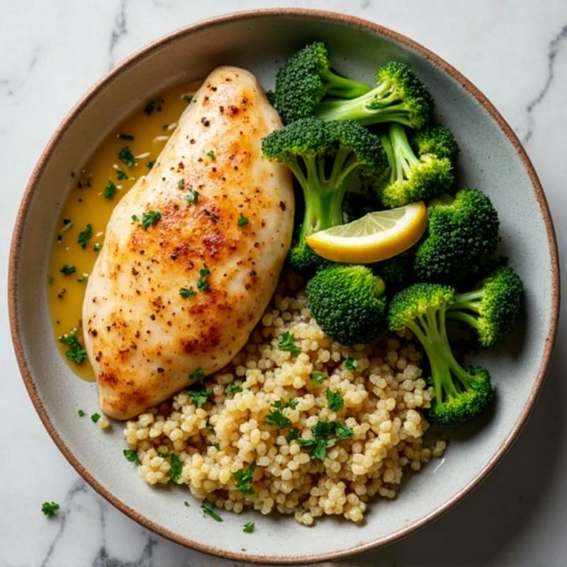 Sheet Pan Lemon-Garlic Chicken and Roasted Broccoli with Quinoa