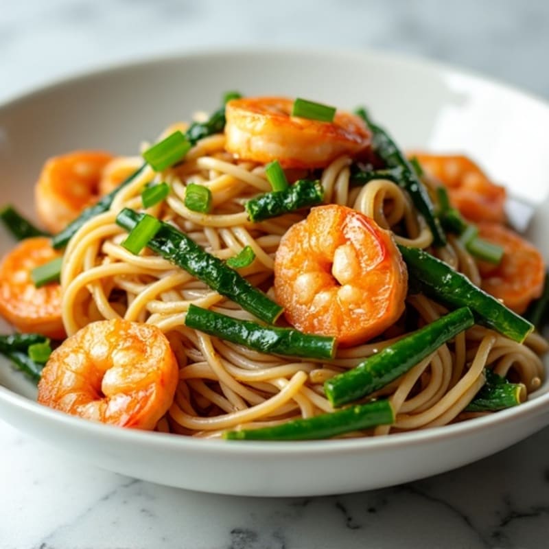 Garlic Shrimp with Silky Sesame Noodles and Crispy Greens