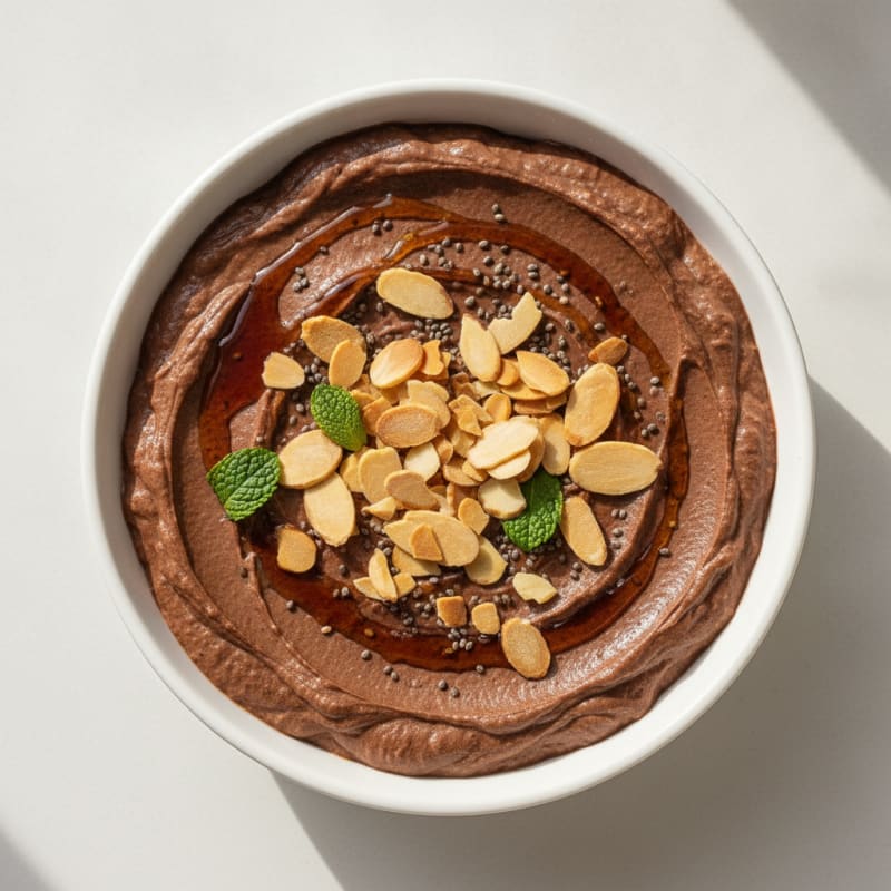 Silky Chocolate Protein Pudding with Sliced Almonds