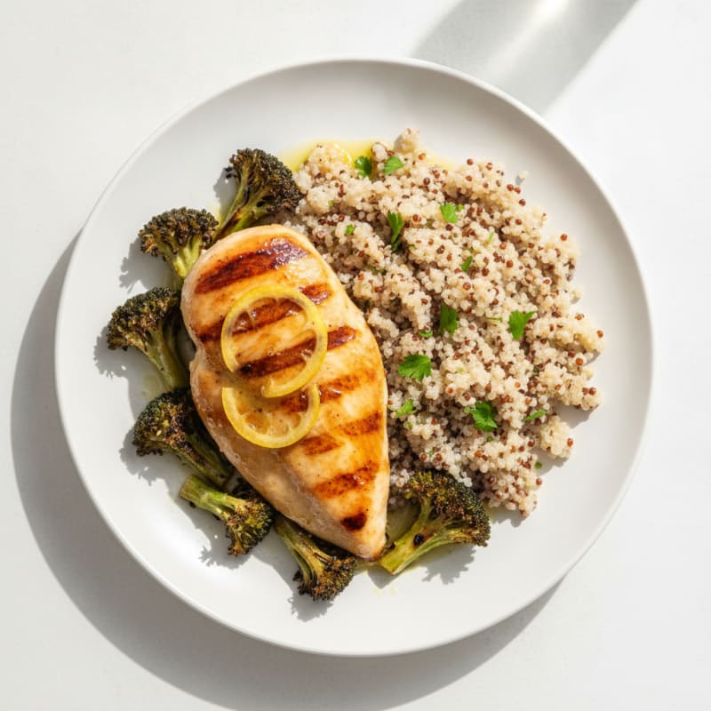 Grilled Chicken Breast with Quinoa and Roasted Broccoli