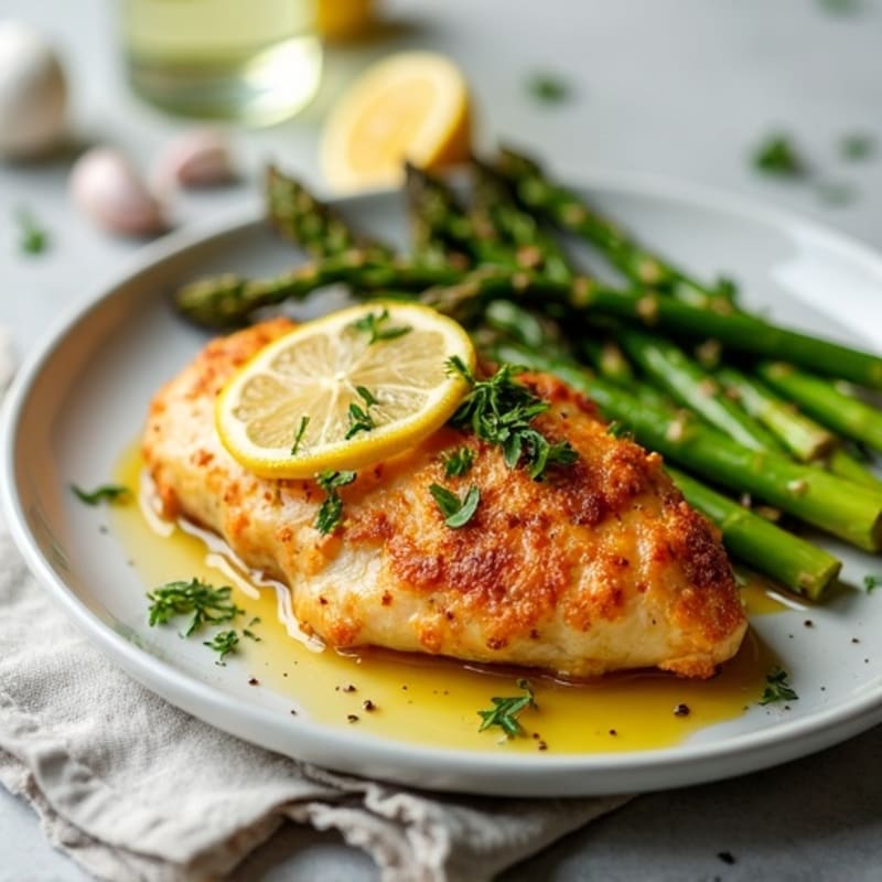Crispy Lemon-Herb Baked Chicken with Roasted Asparagus