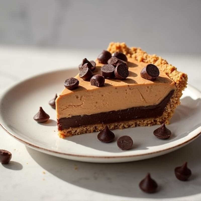 No-Bake Dark Chocolate Peanut Butter Protein Pie