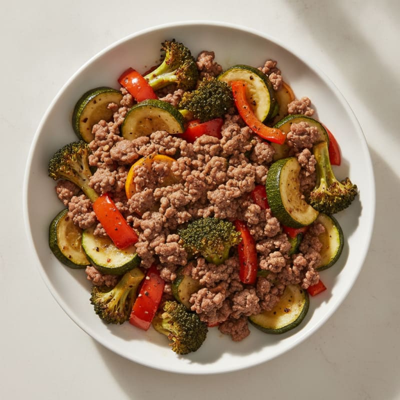 Ground Beef and Roasted Vegetable Medley
