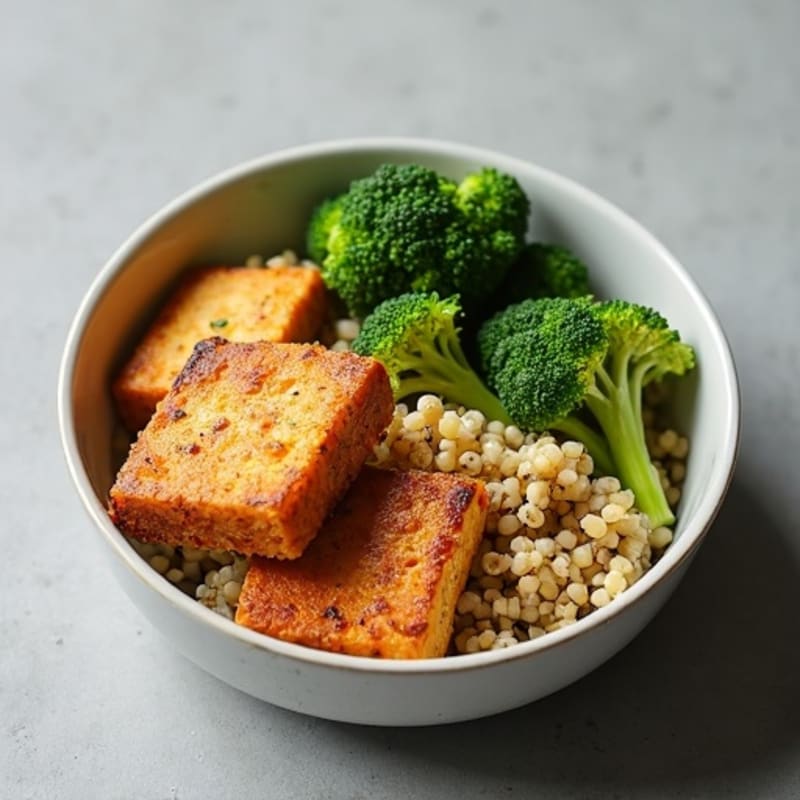 Crispy Baked Tofu with Roasted Broccoli and Quinoa