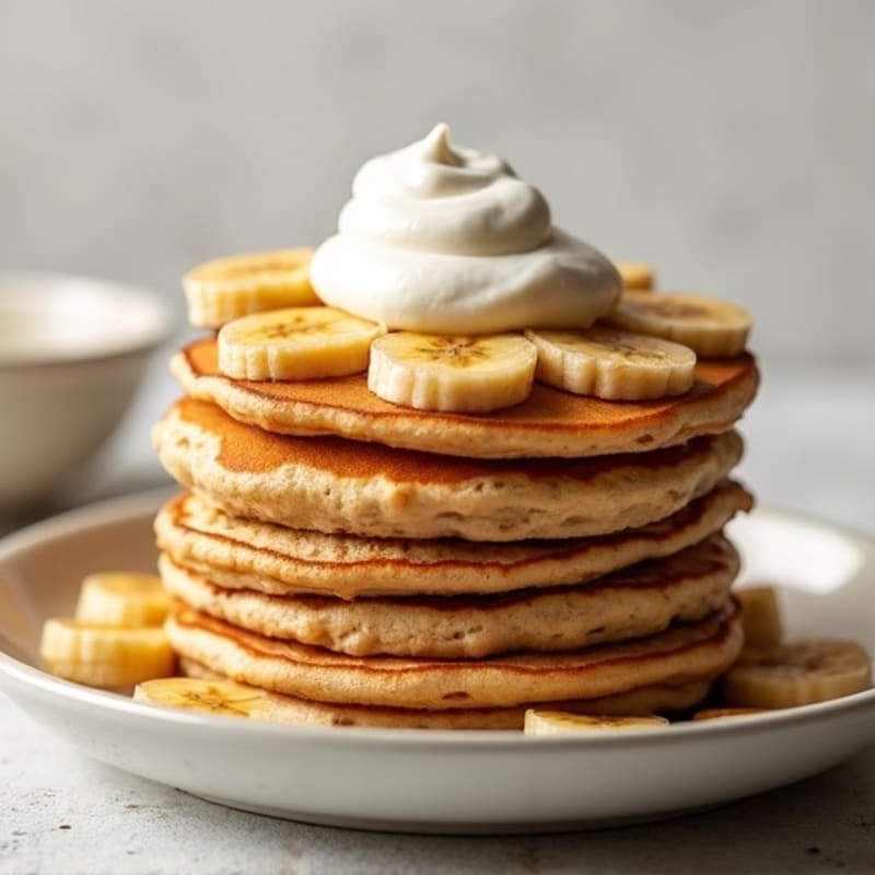 Fluffy Whole Grain Banana Pancakes with Warm Caramelized Bananas