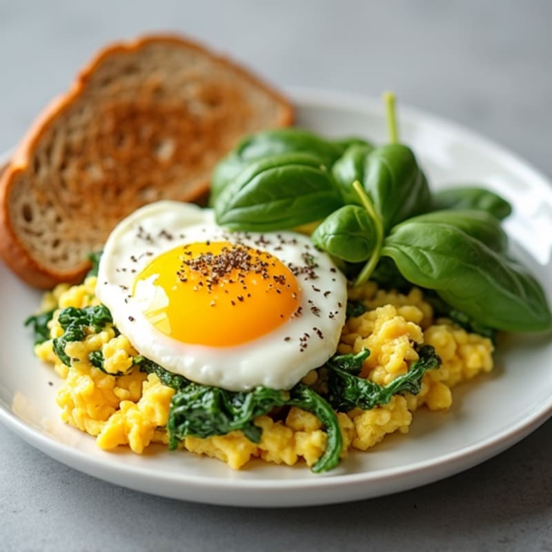 Scrambled Eggs with Cottage Cheese and Spinach