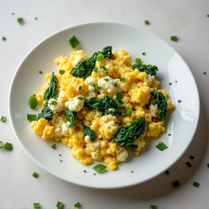 Egg White and Cottage Cheese Scramble with Sautéed Spinach