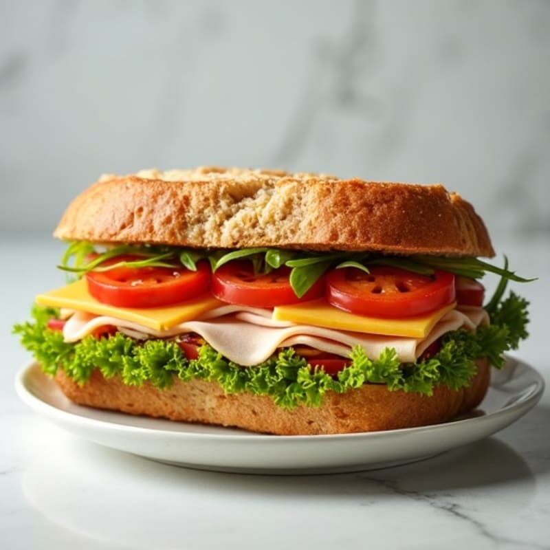 Fresh Turkey and Provolone Whole Grain Sandwich with Crunchy Veggies