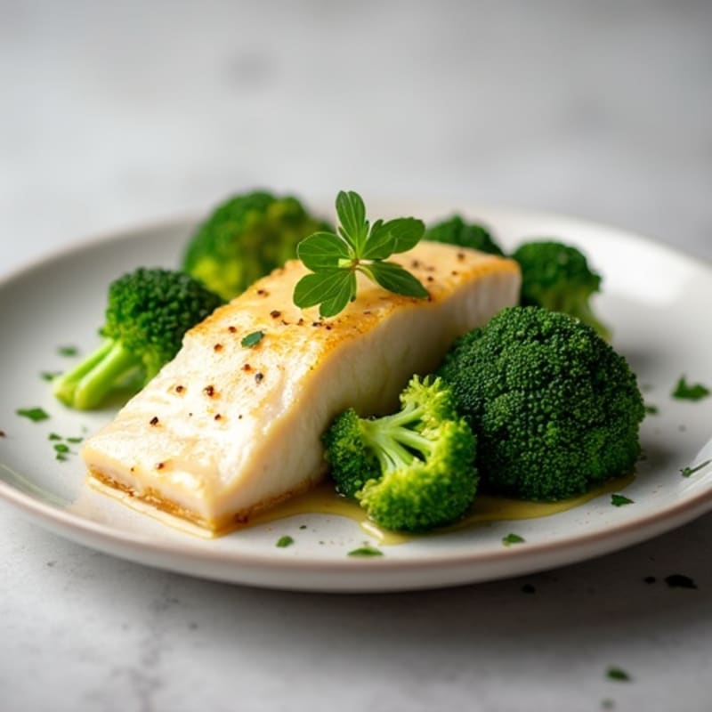 Seared Cod with Steamed Broccoli and Lemon