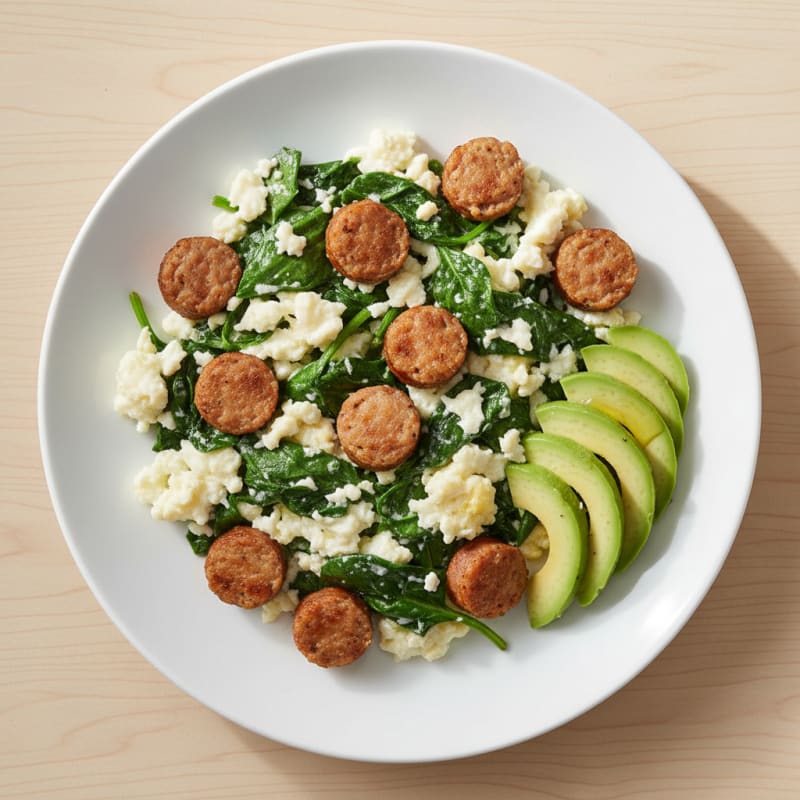 Egg White and Spinach Scramble with Turkey Sausage