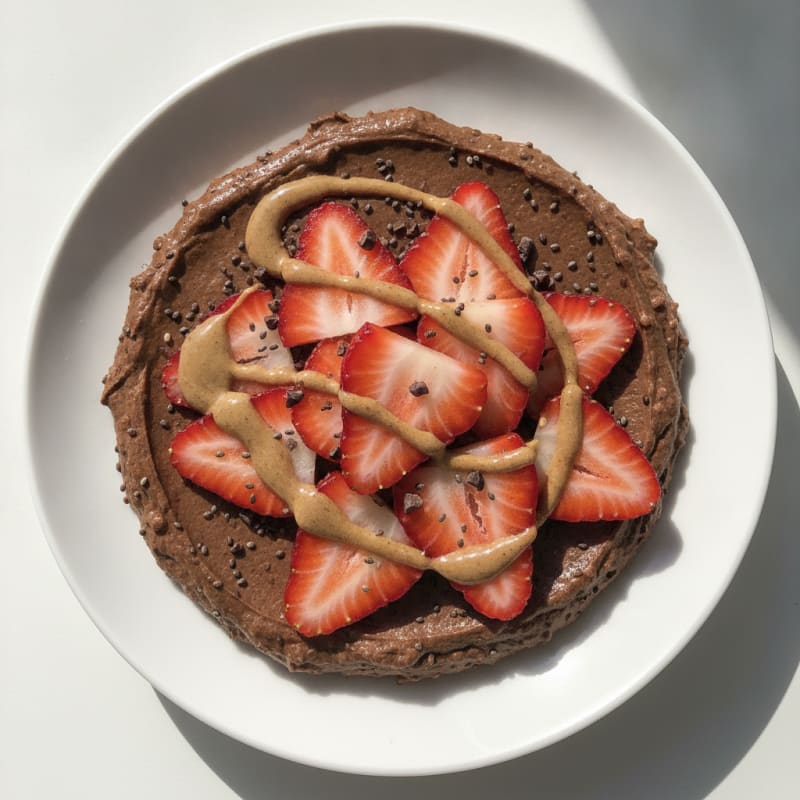 Silky Chocolate Protein Pudding with Sliced Strawberries