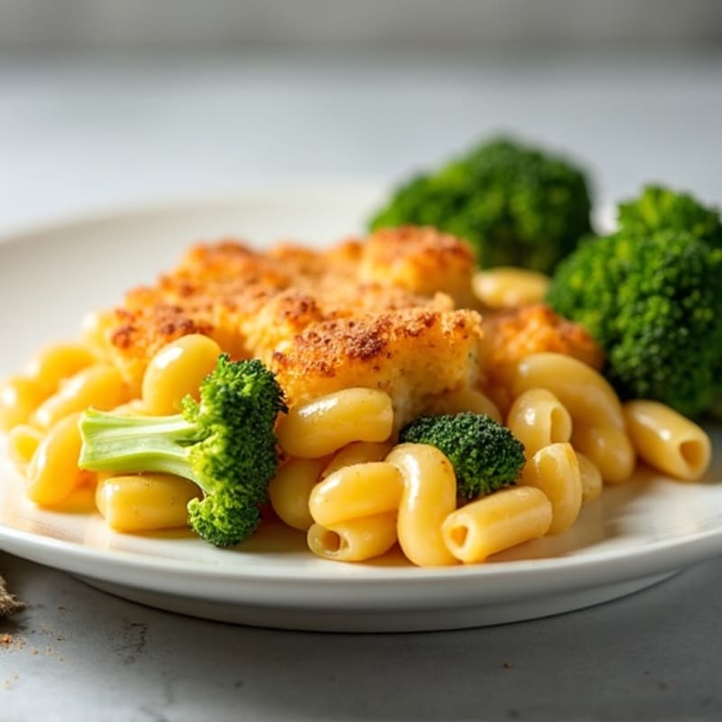 Crispy Baked Mac and Cheese Casserole with Broccoli