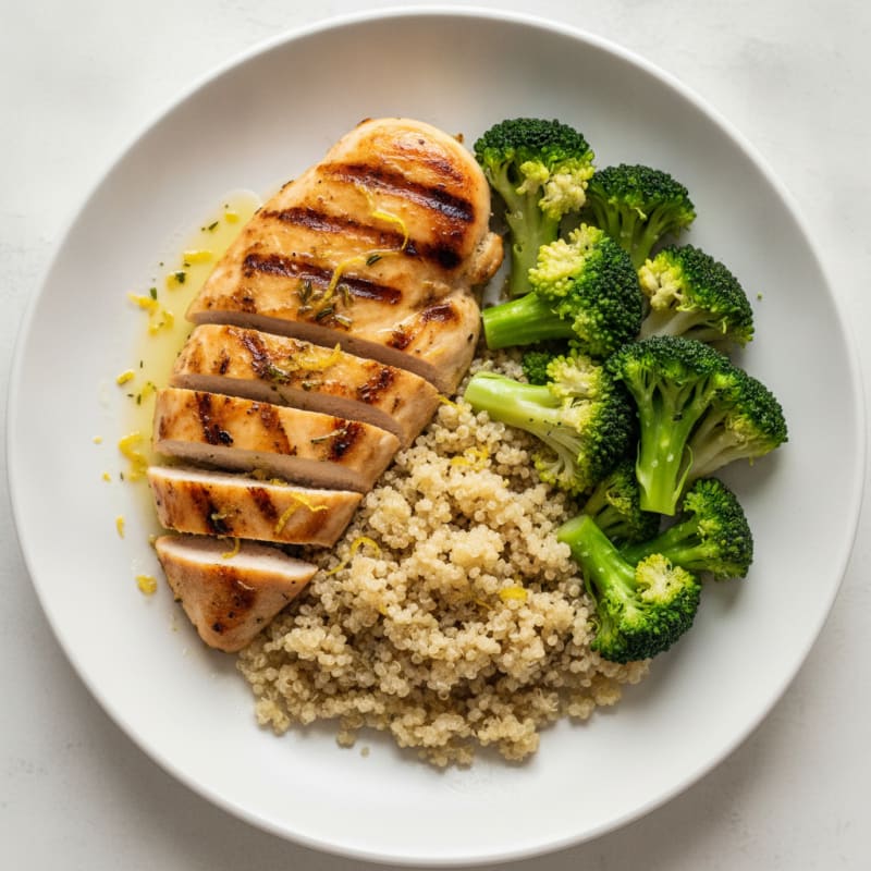 Grilled Chicken Breast with Quinoa and Steamed Broccoli
