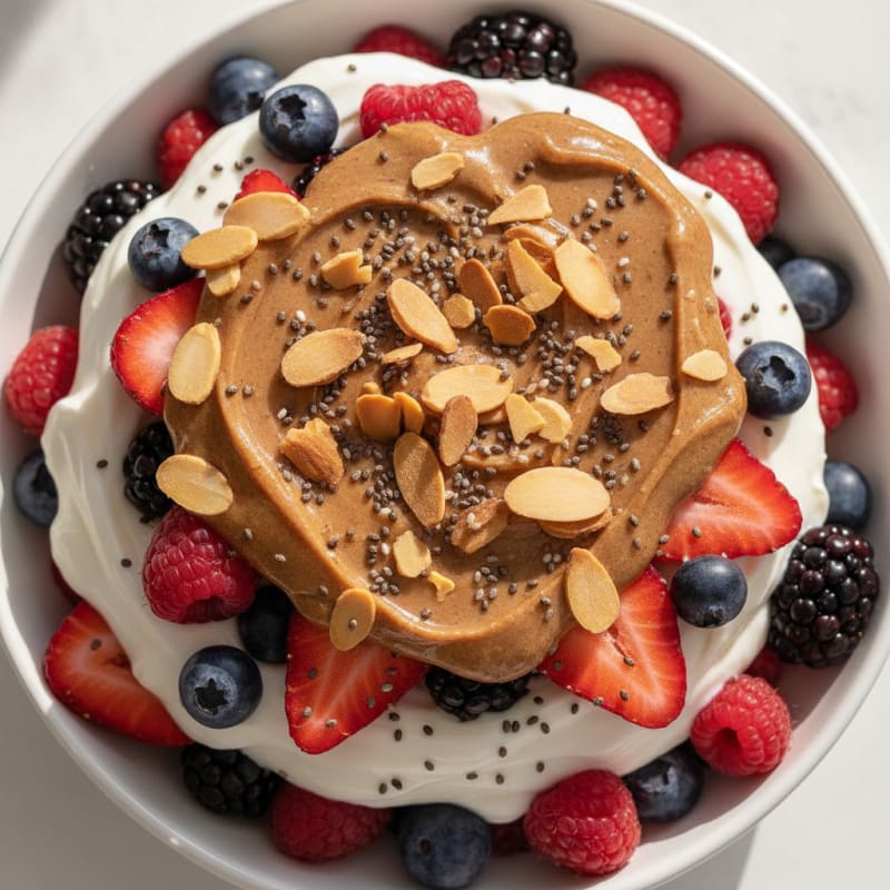 Creamy Greek Yogurt Parfait with Mixed Berries and Almond Butter