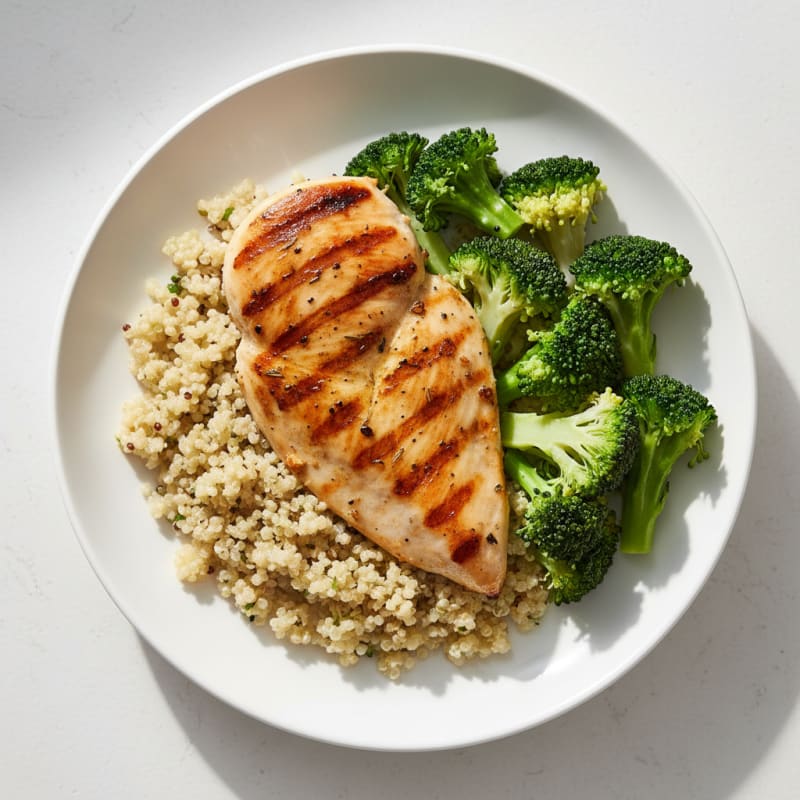 Grilled Chicken Breast with Quinoa and Steamed Broccoli