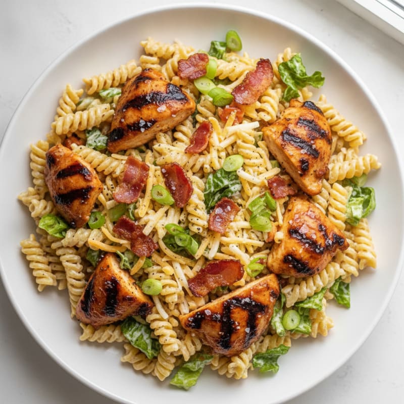 BBQ Chicken Bacon Ranch Pasta Salad