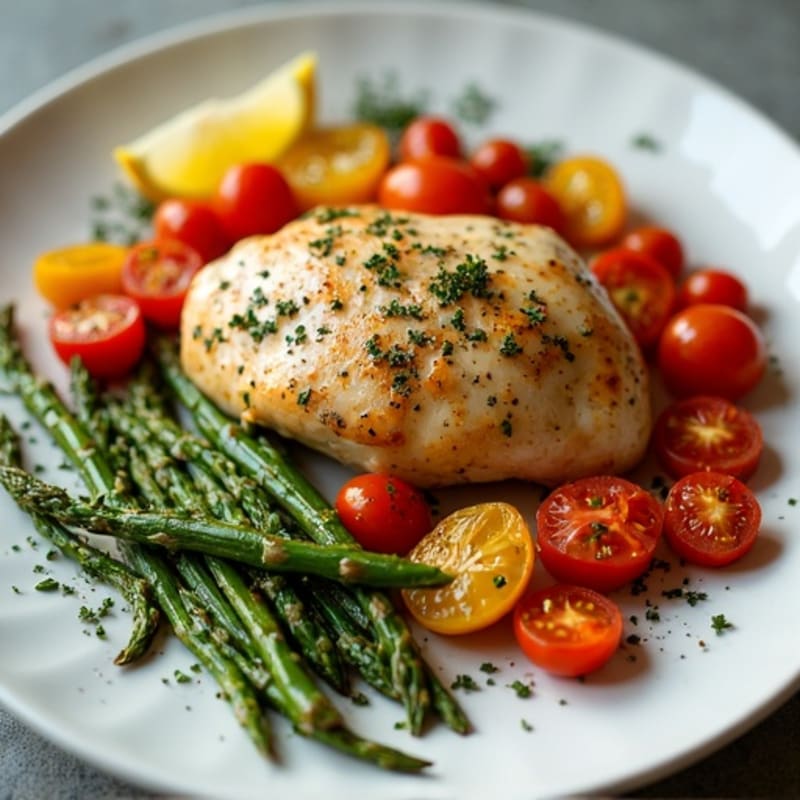 Sheet Pan Lemon Herb Chicken with Roasted Asparagus and Cherry Tomatoes