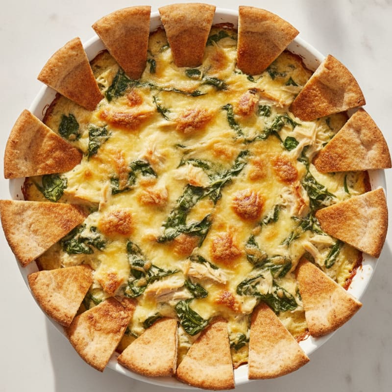 Baked Spinach Artichoke Dip with Toasted Pita