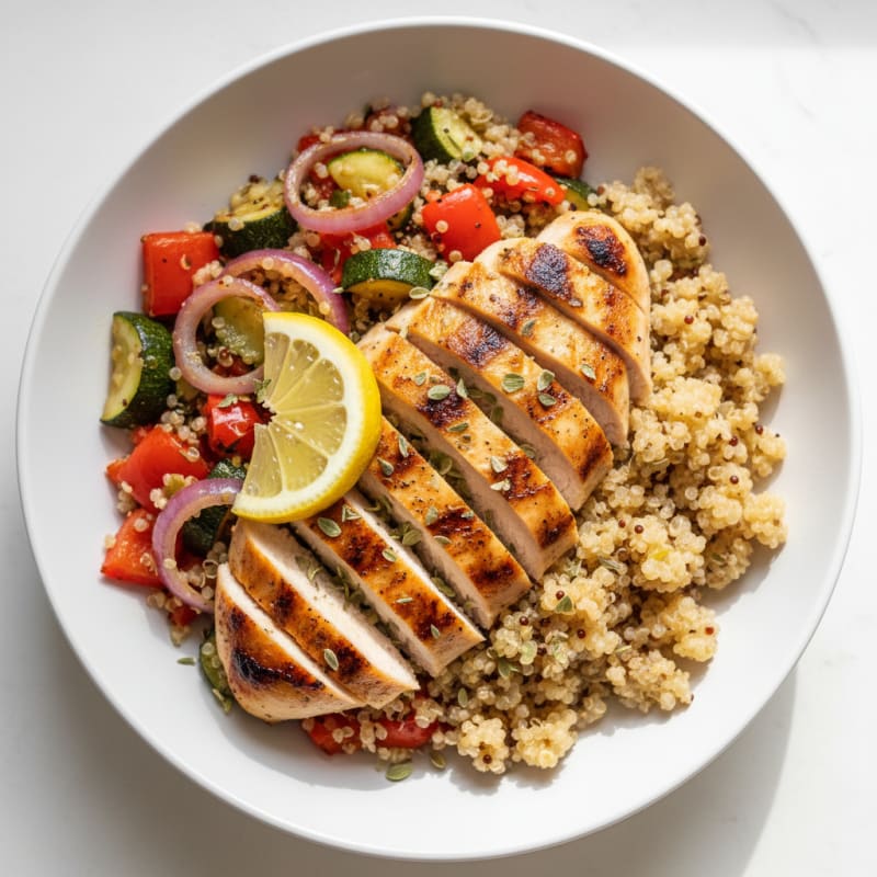 Grilled Chicken and Quinoa Bowl with Roasted Vegetables