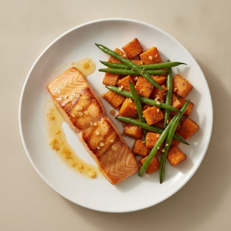 Seared Salmon with Roasted Sweet Potato and Green Beans