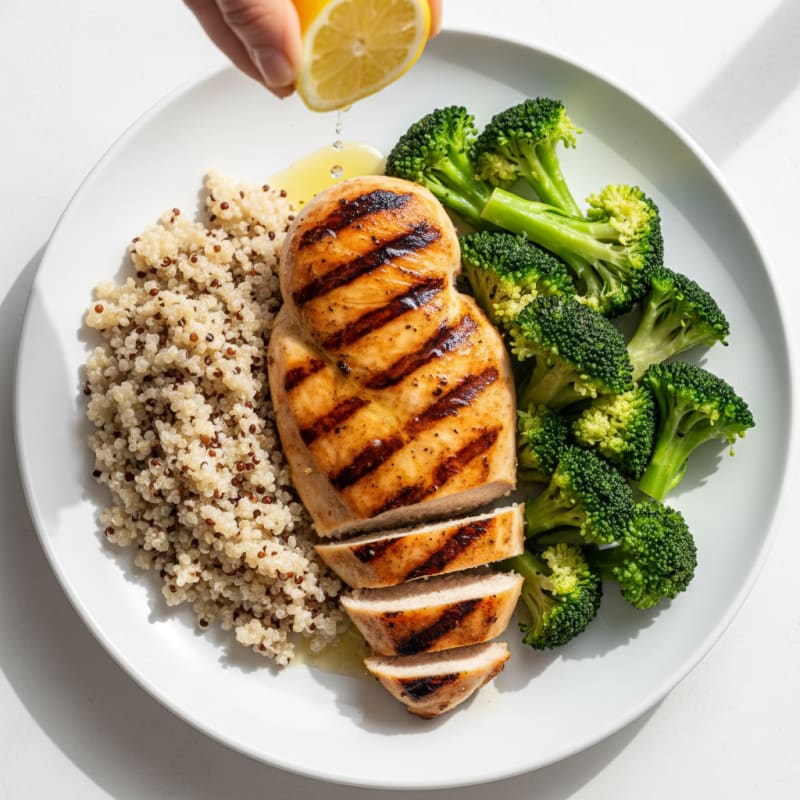 Grilled Chicken Breast with Quinoa and Steamed Broccoli